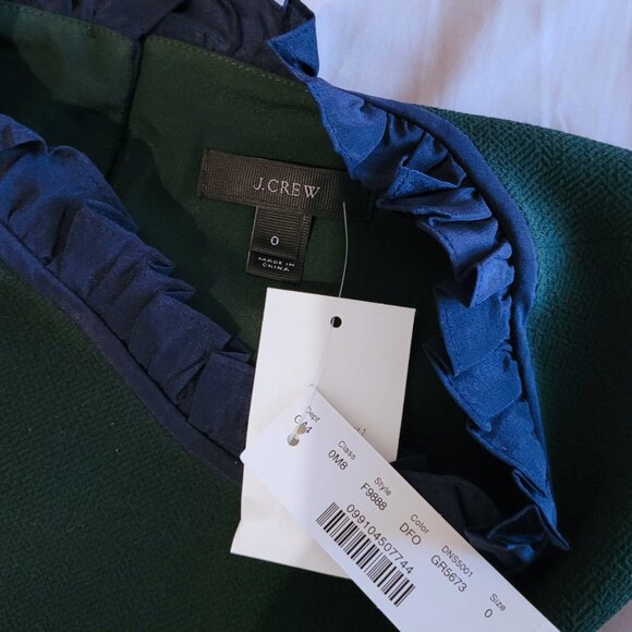 NWT J. Crew Dark Forest Green Shift Dress with Navy Trim (0) - Picture 7 of 13